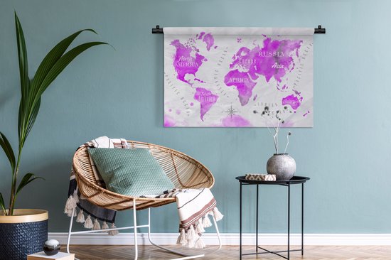 Tapisserie - Tapisserie - Wereldkaart - Rose - Huile - 90x60 cm - Tapisserie