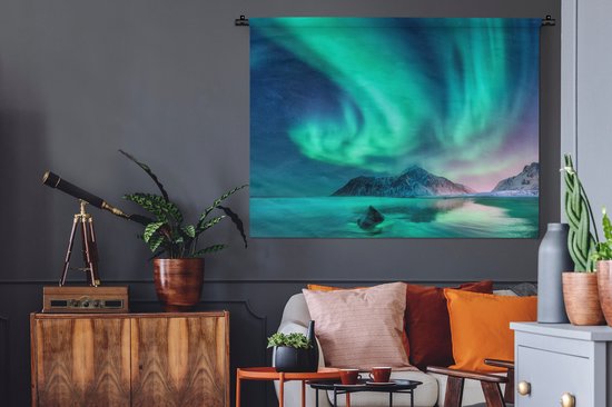 Tapisserie - Aurores boréales - Etoiles - Paysage - Norvège - 120x90 cm - Tapisserie