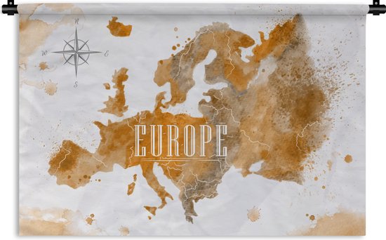 Wandkleed - Wanddoek - Wereldkaart - Europa - Kleur - 120x80 cm - Wandtapijt