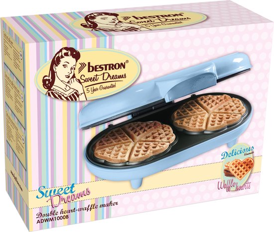 Bestron Wafelijzer - ADWM1000B - 1000W - 10 hartvormige wafels - Anti aanbaklaag - Blauw - 5 jaar garantie van Bestron — afbeelding 3