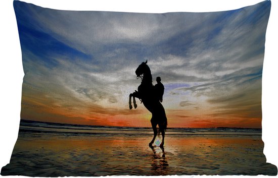 Buitenkussens - Tuin - Silhouet van een ruiter op een paard bij zonsondergang - 60x40 cm