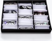 boîte et organisateur de lunettes, 18 poches pour 18 verres, 18 poches pour ranger lunettes et lunettes de soleil, support à lunettes unisexe noir avec couvercle, noir
