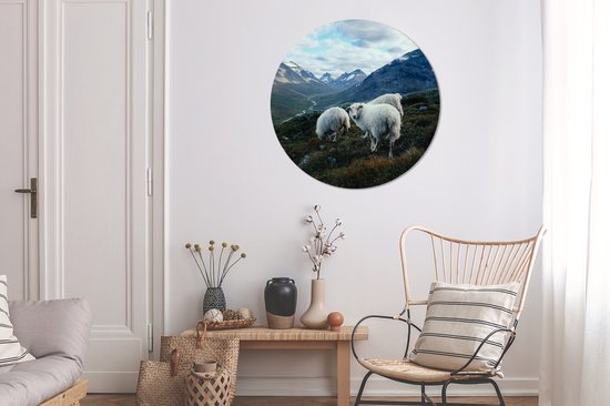 WallCircle - Cercle mural - Cercle mural - Mouton - Nature - Montagnes - Aluminium - Dibond - 90x90 cm - Intérieur et Extérieur