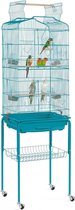 Cage à perroquets - Cage à perruches - Grande cage à oiseaux d'intérieur - Jouets inclus - Cages à oiseaux à roulettes - Avec maison de bain - 35x45x162 cm - Blauw