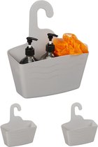 Relaxdays hangend douchemandje set van 3 - hangmand keuken - zonder boren - shampoo houder - grijs