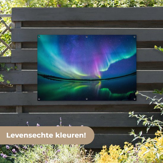 Affiche de jardin Aurores boréales avec reflet 120x80 cm - Toile de jardin / Toile d'extérieur / Peintures d'extérieur (décoration de jardin)