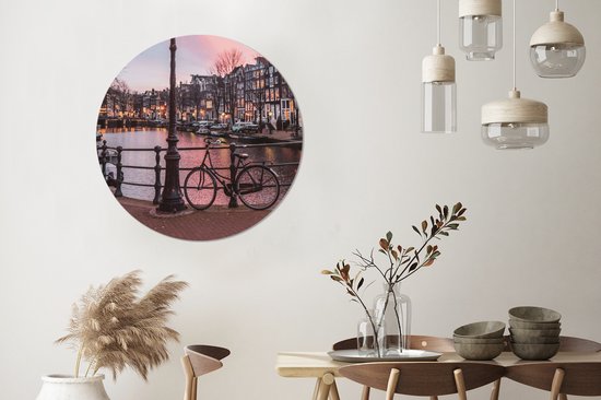 Cercle mural - Cercle mural - Amsterdam au crépuscule - Aluminium - Dibond - 90x90 cm - Intérieur et extérieur