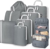 Compressieverpakkingsblokjes [8-delig] - Kofferorganizerset, Verpakkingsblokjes Compressie Bespaar meer ruimte, Reisorganisator met schoenentassen en make-uptassen, grijs