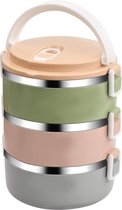 2100 ml thermische lunchbox, draagbare thermo-lunchboxhouder van roestvrij staal met handvat, bento-box, voedselcontainer (3 lagen)