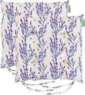 Tuinstoel bedrukt zitkussen, waterafstotend behandeld canvaskatoen, antislip met banden om vast te binden, stijlvol kussen, wit outdoor patio-touch (lavendel, 2)