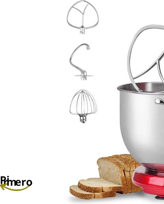 Primero - Keukenmachine - keukenmixer - foodprocessor - mixer - blender - keukenmachines - mixer met mengkom - mixers - 6L kom - Rood van Primero — afbeelding 2