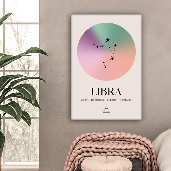 Tableau sur toile Signe du Zodiaque - Balance - Étoiles - 60x90 cm - Décoration murale Zodiac