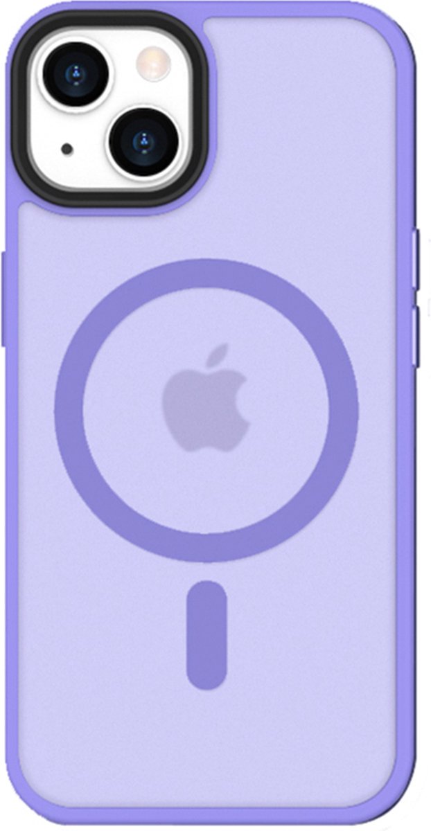 iPhone 14 Plus hoesje Transparant Mat Paars met magnetische ring - 6,7 inch