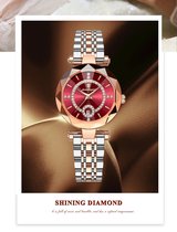 Poedagar Luxe Horloge Voor Vrouw Hoge Kwaliteit Diamant Quartz Horloge Waterdichte Datum Rvs Vrouwen Horloges Reloj + Doos - Gold Red
