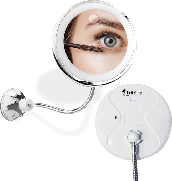 Fritzline® make up spiegel | LED verlichting | 10x vergroting | zuignap | dimbaar | flexibele zwanenhals | rond