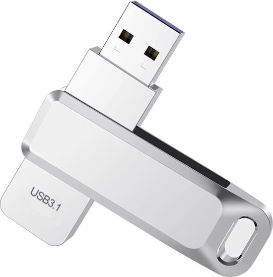 LUXWALLET PD7 – Metalen USB Stick 128GB USB 3.1 Gen1 - Geheugen - Opslag - USB 3.0– 360 Graden Roteerbaar – 5 Gbps - Geschikt voor Windows/MAC/Linux- Zilver