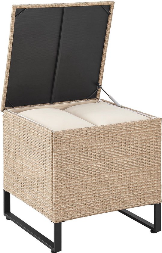 Juskys Loungeset / Tuinset Santorini - Polyrotan - Modulair - Crème - Incl. Tafel & Opbergbox