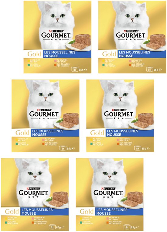 Gourmet Gold Mousse - Kattenvoer Natvoer - Kip Zalm Niertjes & Konijn - 48 x 85 g