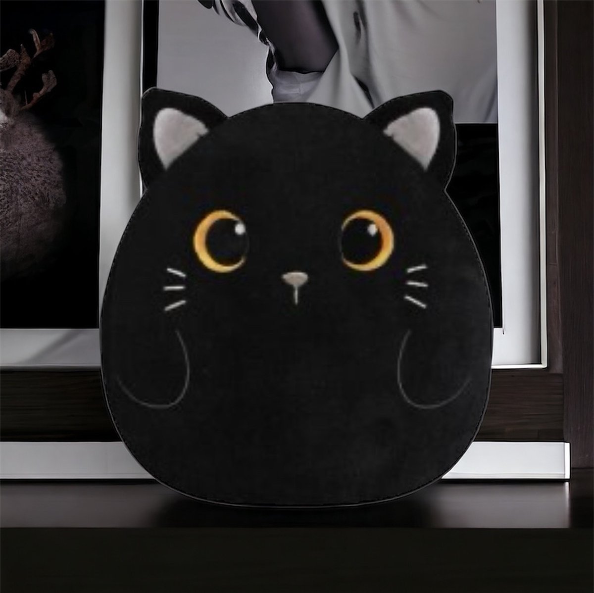 I-total - Kussen Kat zwart - Kat zwart -kinderkussen - kussen Kinderkamer - Fun kussens - Sierkussen- zacht kinderkussen - pluche kinderkussen