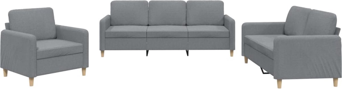 vidaXL - 3-delige - Loungeset - met - kussens - stof - lichtgrijs