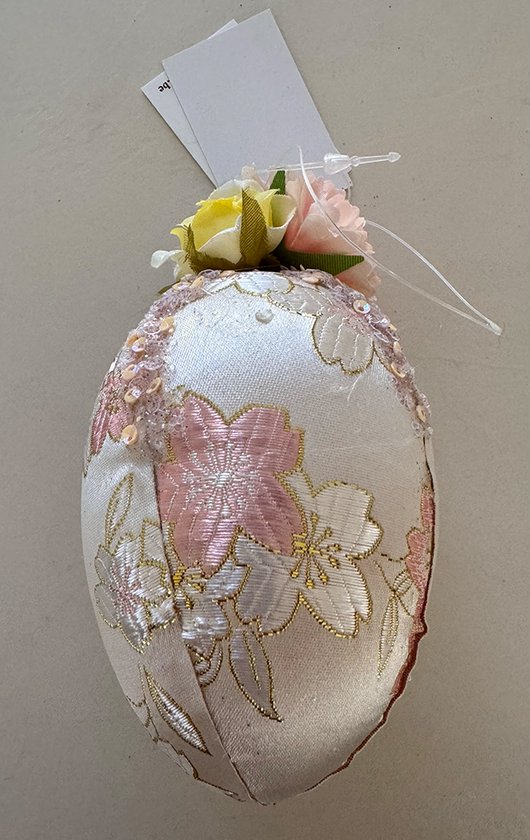 Goodwill - Floral Easter Egg - lichtblauw/roze - 12 cm