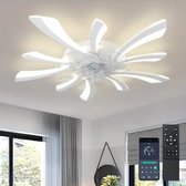 LuxiLamps - Lampe Ventilateur 5 Ailes - Dimmable Avec Télécommande - Wit - Ventilateur de Plafond Avec LED - Lampe de Salon - Lampe Moderne - Plafonnière