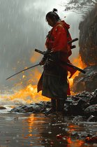 Samurai na Gevecht | Samurai Poster | Japan Poster | Oosterse Stijl | Poster Krijger | 61x91cm | Wanddecoratie | Muurposter | MT | Geschikt om in te lijsten