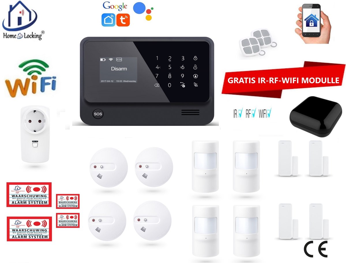 Home-Locking draadloos smart alarmsysteem wifi,gprs,sms en kan werken met spraakgestuurde apps. AC05-15zw