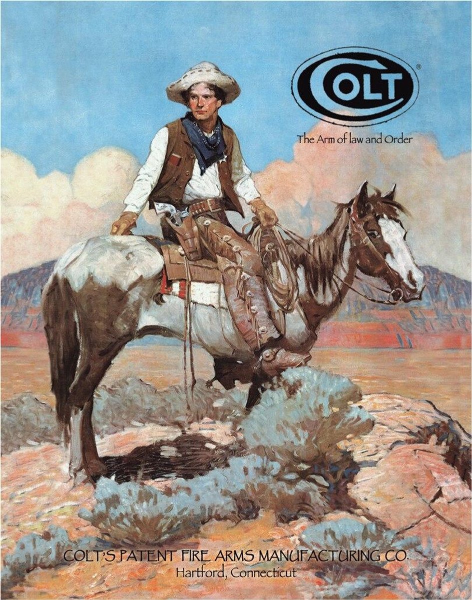 Colt Tex and Patches. Metalen wandbord 40,5 x 31,5 cm.