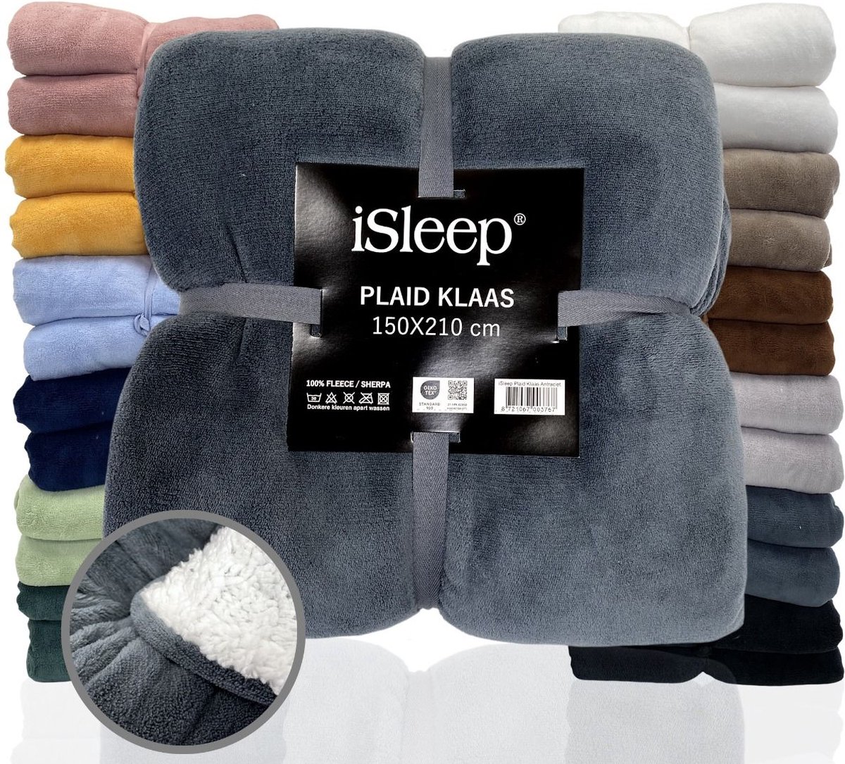 iSleep Plaid Klaas - Heerlijk Zacht - Fleece Deken - Extra Lang - 150x210 cm - Antraciet
