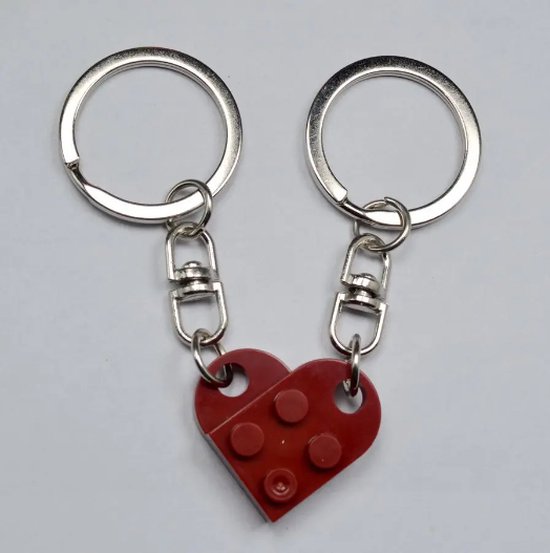 Bouwstenen sleutelhanger - Imitatie bouwsteen hart - brick keychain - Vriendschap - Geliefde - BFF - Bordeaux rood