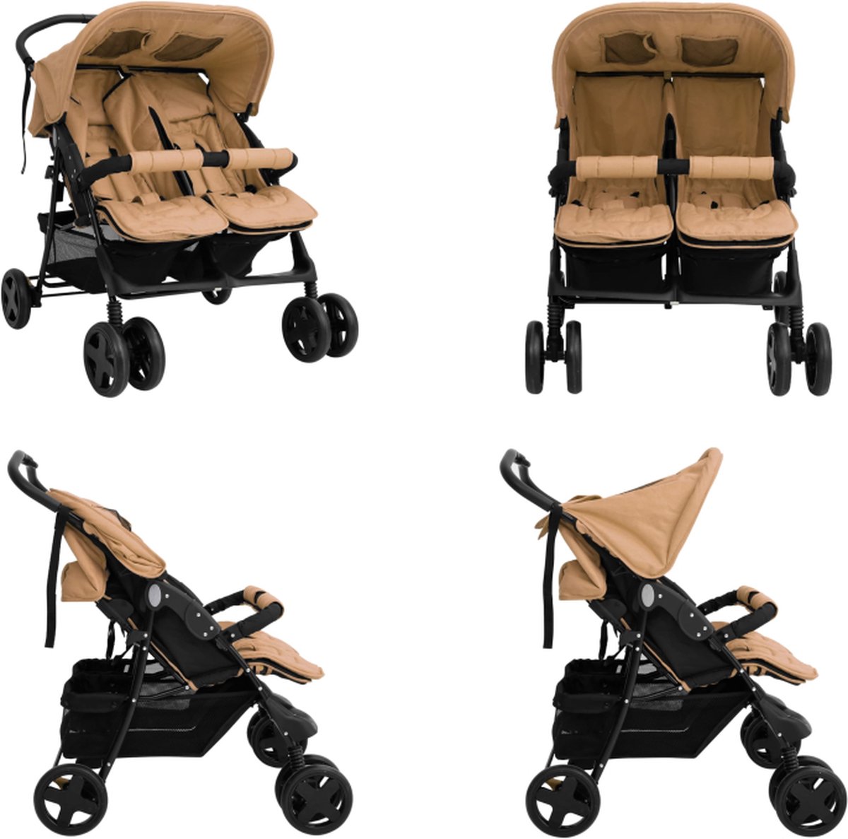 vidaXL Tweelingkinderwagen staal taupe - Tweeling