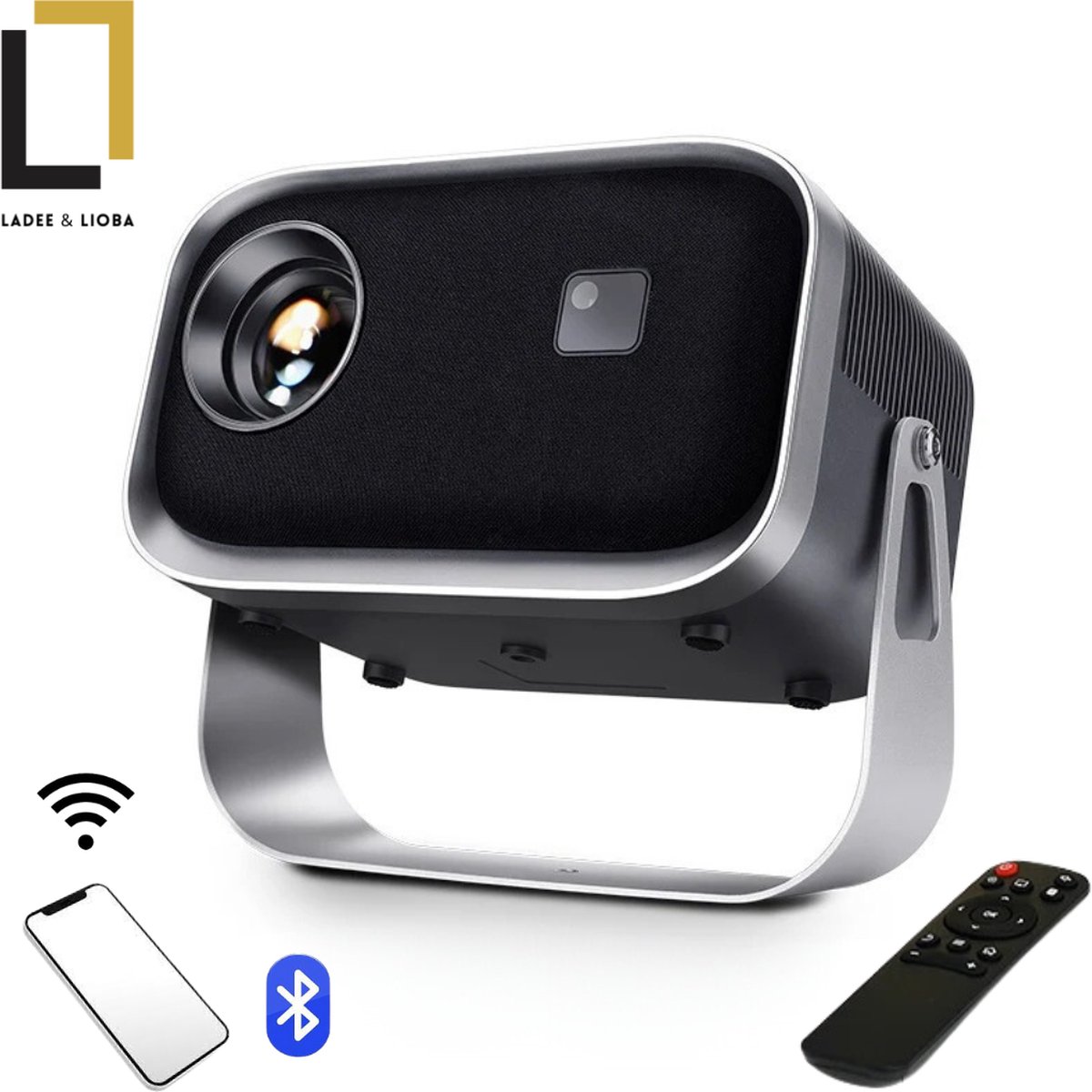 Ladee&Lioba Beamer Full HD - Draagbare Mini Beamer - Projector WiFi, HDMI, Bluetooth - zwart/grijs