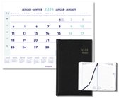 Brepols Bureau-agenda 2024 - SATURNUS Luxe - LIMA - Dagoverzicht - Zwart - 13.3 x 20.8 cm + Brepols Kalender 2024 - Maandkalender - wire-o - 43 x 31,5 cm