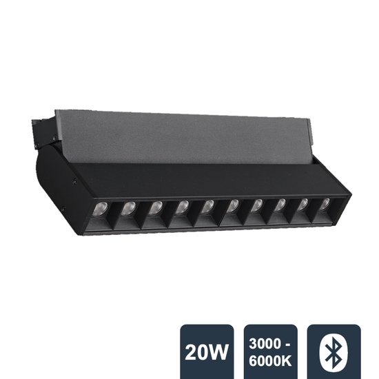RailGlow Flexibele Led Beam Groot | Zwart - 20W - 3000-6000K - 1000lm - 48V - Stralingshoek 30° - Bluetooth - Magnetische Railverlichting