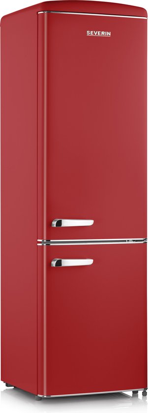 Severin RKG 8917 Retro Koelvriescombinatie 244L Rood LED verlichting Verchroomde grepen Veiligheidsglas