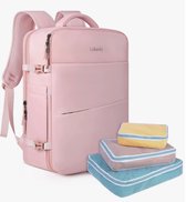 Rugzak voor heren, 40 l, laptoprugzak voor pc, 17,3 inch, waterdicht, met organizer, koffer, rugzak voor dames, grote capaciteit voor werk, school, reizen, zwart, Roze