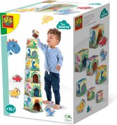SES - Tiny Talents - Stapelblokken toren met dino figuren - Montessori - 7 stapelblokken met 3 speel dino's - mooi geïllustreerd