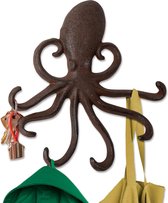 Gietijzeren octopus wandhaak, zwevende haak voor de ingang, de deur of de badkamer, innovatieve wanddecoratie met tentakels voor het ophangen van kleding, inclusief schroeven en pluggen