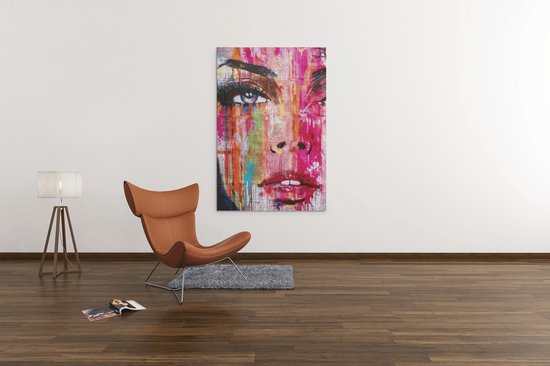 Canvas Schilderij - Vrouw Gezicht - Kleurrijk - Wanddecoratie - 90x60x2 cm