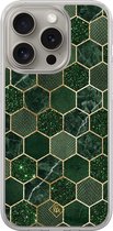 Casimoda® hoesje - Geschikt voor iPhone 15 Pro Max - Kubus Groen - 2-in-1 case - Schokbestendig - Geometrisch patroon - Verhoogde randen - Groen, Transparant