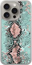 Casimoda® hoesje - Geschikt voor iPhone 15 Pro Max - Slangenprint pastel mint - 2-in-1 case - Schokbestendig - Slangenprint - Verhoogde randen - Mint, Transparant