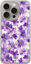 Casimoda® hoesje - Geschikt voor iPhone 15 Pro Max - Floral Violet - 2-in-1 case - Schokbestendig - Bloemen - Verhoogde randen - Paars, Transparant