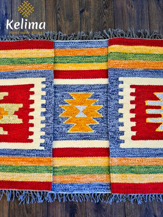 Set van drie handgemaakt Kelim vloerkleden 60 cm x 80 cm - Klassieke Wol tapijt Kilim Uit Egypte - Handgeweven Loper tapijt - Keukenmat - Tafelkleed