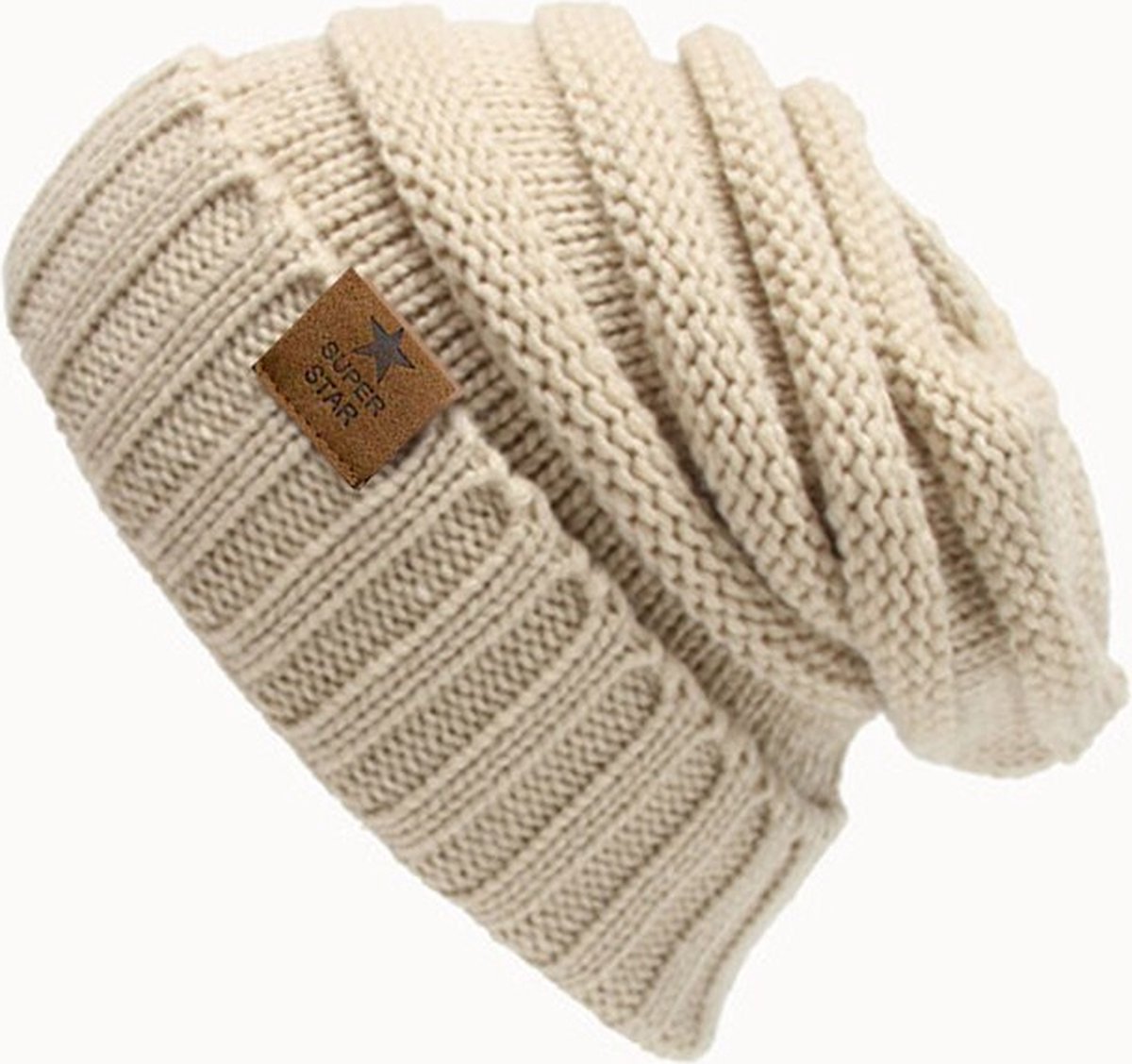 Beige gebreide winter muts | Gevoerd | fleece | Dames en Heren Beanie | Fraaisz