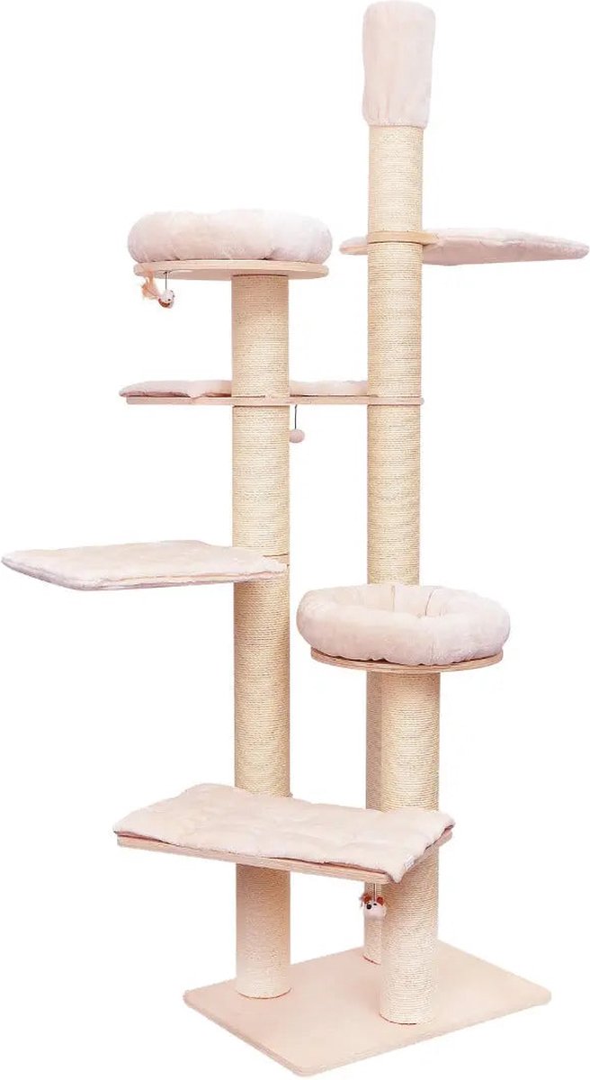 Krabpaal katten - beige - krabmeubel - krabpaal groot - kattenmeubel - 6 Niveaus en totaal 7 ligplekken – foto 7
