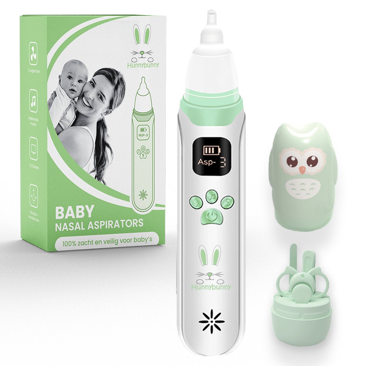 Goedkoopste Hunnybunny® Elektrische Neusreiniger voor Baby’s met 8 Muziekjes en Licht – Neuspeer - Aspirator - Neuszuiger - Incl. Verzorgingssetje