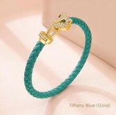 Luxe Gevlochten Leren Armband - Cheetah - Zirkoon Armband - Dames en Heren - Tiffany Blue -