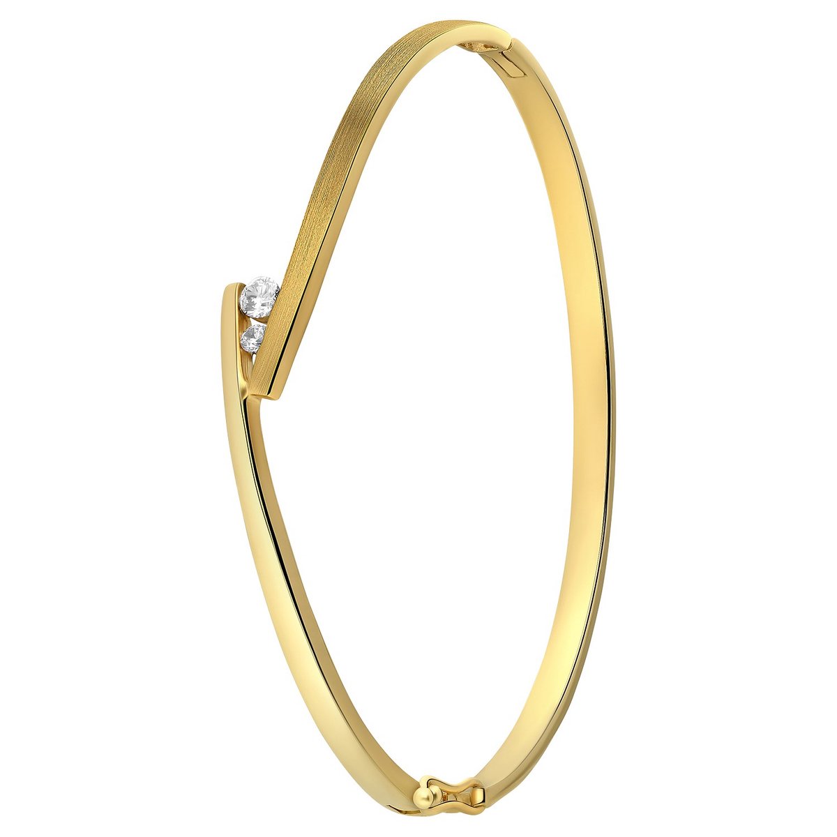 Lucardi Dames Armband mat/glans zirkonia - Echt Zilver - Armband - Cadeau - Stijlvol - Goudkleurig