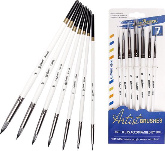 Pinceaux - Set de 7 pièces - Pointus - Pinceaux - Peintures - Peinture - Aquarelle, Peinture à l'huile et Peinture acrylique